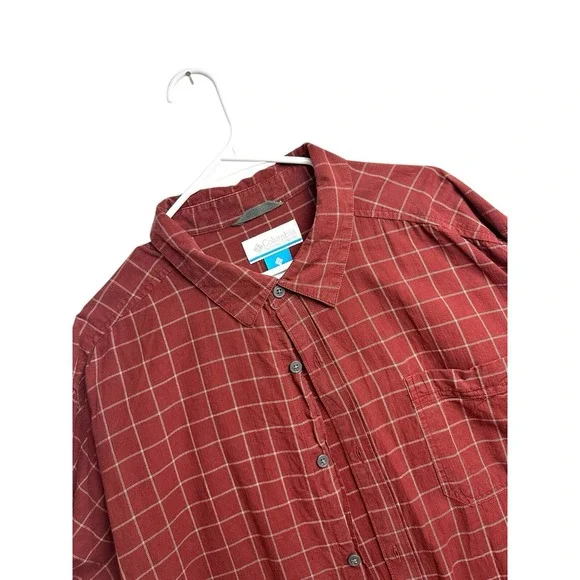 Columbia Maroon Plaid Long Sleeve Button Shirt, 2XT - Picture 3 of 9
